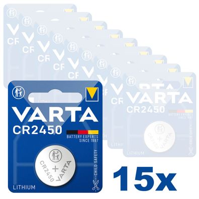 15x Varta Knopfzellen Lithium Batterien CR 2450 CR2450 3V Blister