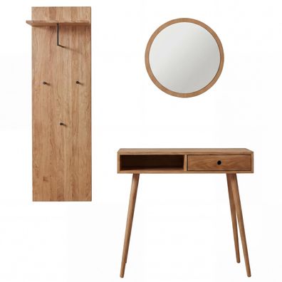 MCA Garderobenset HWC-P55, Konsolentisch Garderobenpaneel Spiegel, Massiv-Holz