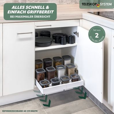 bremermann Teleskopschubladen 2er Set - zum Kleben oder Bohren, 31-51 cm