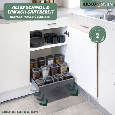bremermann Teleskopschubladen 2er Set - zum Kleben oder Bohren, 31-51 cm