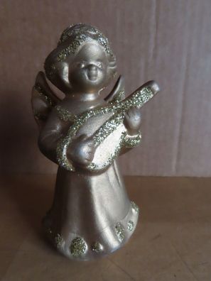 Figur Engel mit Gitarre goldfarben mit Glitzer ca. 10,2 cm H Keramik