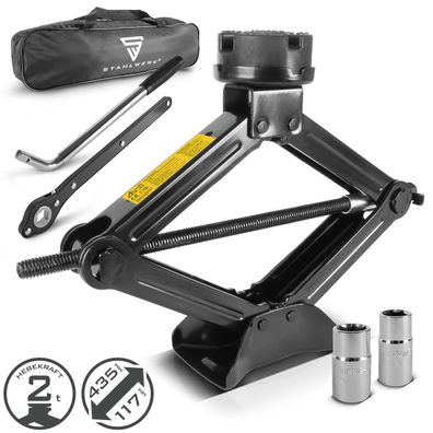 Stahlwerk Scherenwagenheber 2.000 kg Autoheber, Kfz-Wagenheber mit Ratsche und Tasche