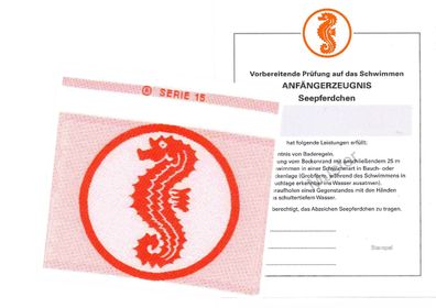 Seepferdchen Frühschwimmerabzeichen Set Abzeichen 30 Stoffabzeichen / 30 Zeugnisse