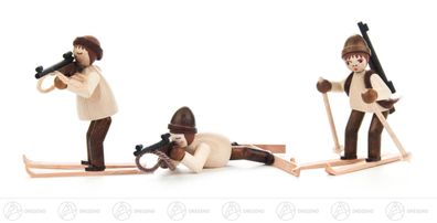 Miniatur Biathleten natur (3) H=ca 6 cm NEU Erzgebirge Weihnachtsfigur Holzfigur