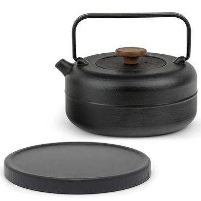 Bredemeijer Guss Teekanne 0,75 Liter schwarz Kanne & Teefilter & Holzuntersetzer