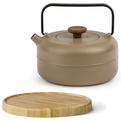 Bredemeijer Teekanne 0,75 Liter Gusseisen Beige Kanne Filter brauner Untersetzer