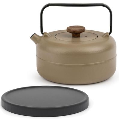 Bredemeijer Teekanne 0,75 Liter Gusseisen Beige Kanne Filter Untersetzer schwarz