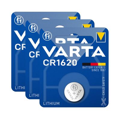 3x Varta CR 1620 DL1620 3V Lithium Batterie Knopfzelle 70mAh Blister