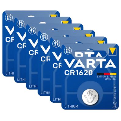 6x Varta CR 1620 DL1620 3V Lithium Batterie Knopfzelle 70mAh Blister