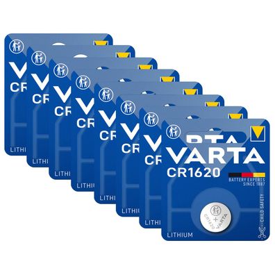 8x Varta CR 1620 DL1620 3V Lithium Batterie Knopfzelle 70mAh Blister