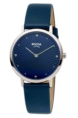 Boccia Damenuhr Titan mit Lederband Dunkelblau 3365-02