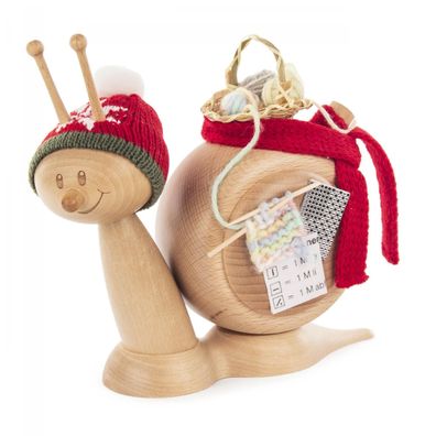 Räucherfigur Schnecke mit Strickzeug neu 17x15x10cm Handarbeitsfreund Wolle