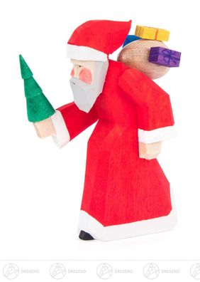 Schnitzerei Weihnachtsmann mit Geschenken und Baum, geschnitzt H=ca 7,5 cm NEU