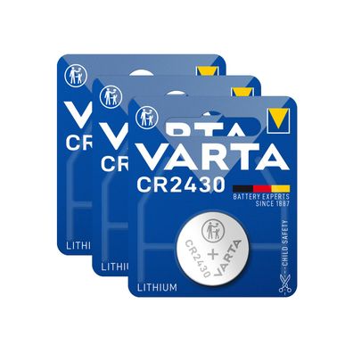 3x Varta Knopfzellen Lithium Batterien CR 2430 CR2430 3V Blister
