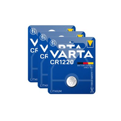 3x Varta Knopfzelle Lithium CR1220 3V Batterie 1er Blister CR 1220 DL1220