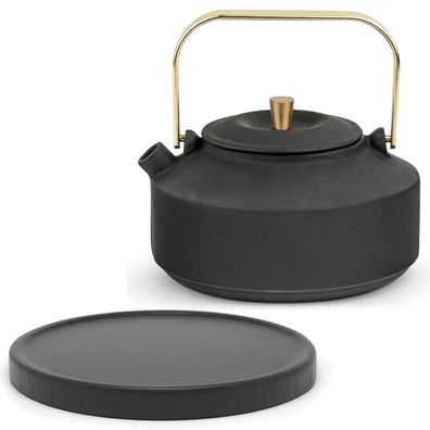 Bredemeijer Guss Teekanne 1,0 Liter schwarz Kanne Untersetzer schwarz Teefilter