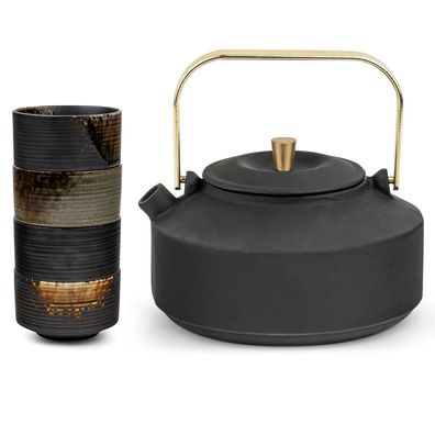 Bredemeijer Teekanne 1,0 L Gusseisen schwarz Kanne Set mit 4 Teebecher & Filter