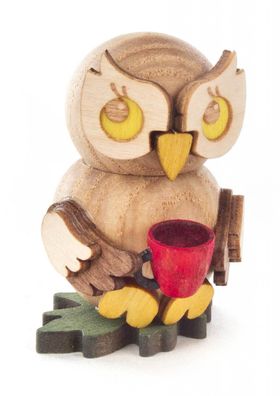 Ganzjahresfigur Eulenkind mit Buch H: 4cm NEU Holzfigur Holzminiatur Holztier