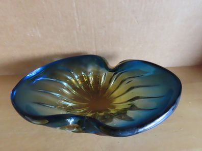 Schale Schüssel zweifarbig blau gelb Glas schwer ca. 25 cm breit