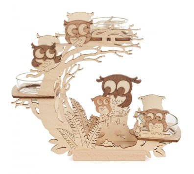 Teelichthalter Eule 17x20x5,5cm Kerzenhalter Nachtvogel Kauz Waldvogel Holzdeko