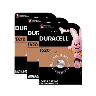 3x CR1620 Duracell Lithium Knopfzelle DL1620 75mAh 3V Batterie CR 1620