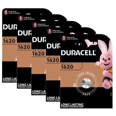 5x CR1620 Duracell Lithium Knopfzelle DL1620 75mAh 3V Batterie CR 1620