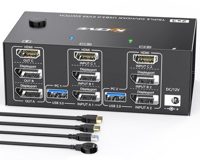 ESKEVE KVM Switch 2 PC 3 Monitore 8K 60Hz 4K 144Hz USB 3.0