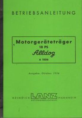 Betriebsanleitung Motorgeräteträger Lanz Alldog A 1806 (18 PS)