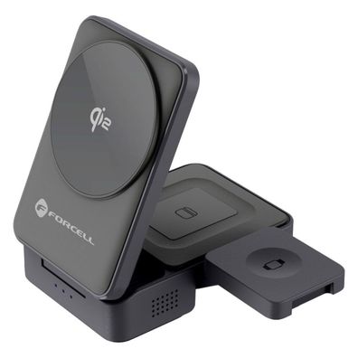 Forcell F-Energy Flex Pro 3-in-1 Qi2 Wireless Charger mit Magnetring silber
