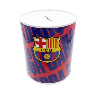 FC Barcelona Spardose 12 × 10 × 10 cm Metall Sparbüchse zylindrisch mit Schlitz