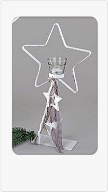Deko Weihnachten Teelichtleuchter Stern creme 45cm