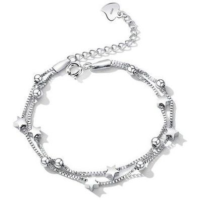 Armband Silber 925 Damen Stern Perle Armbänder Freundschaftsarmband Verstellbare
