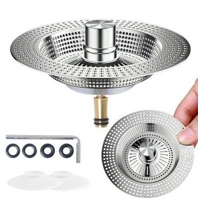 1x Abflusssieb Küchenspüle 3in1 Abflussstopfen Edelstahl Höhenverstellbar