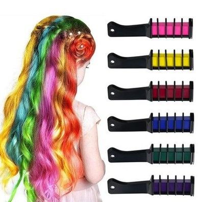 6 Farben Set Haarkreide Kamm für Kinder Auswaschbar