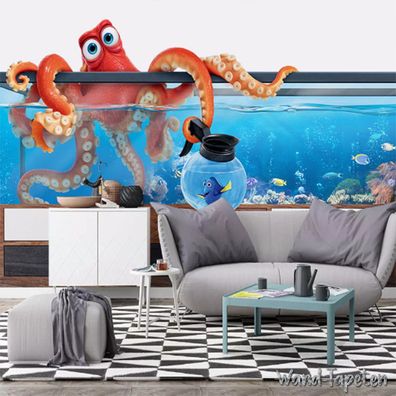 3D Fototapete Aquarium Oktopus - Unterwasser Wandtapete Fisch Tank Effekt 7820