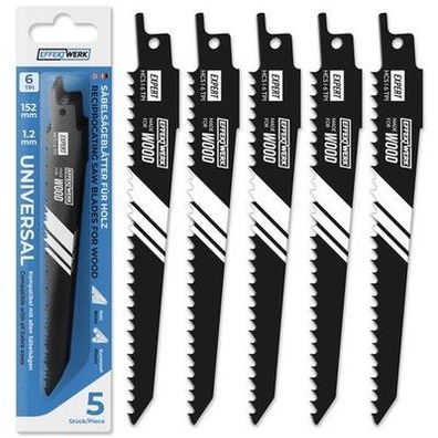 5x Säbelsägeblätter für Holz und Kunststoff HCS 6 TPI