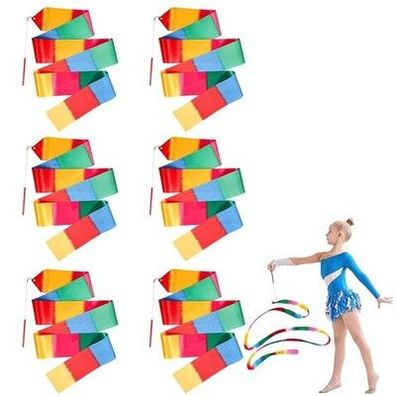 6 x Gymnastikband mit Stab Rhythmische Sportgymnastik Tanzbänder 2M