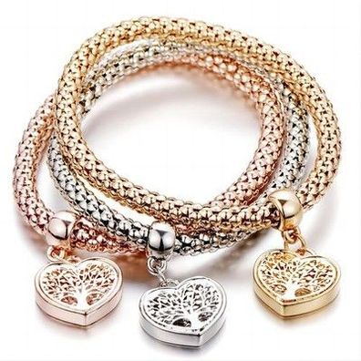 3x Damen Armband Lebensbaum Anhänger Verstellbar Geschenk Gold Silber Rosegold