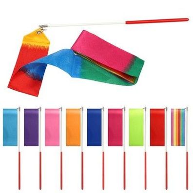 10 Gymnastikbänder mit Stab Rhythmische Tanzbänder Bunt 200x5cm