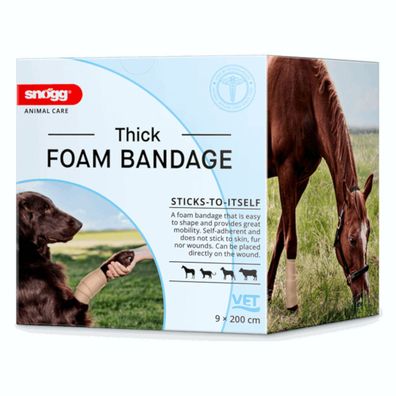 Snögg Animal Care Thick Foam Bandage, 9 x 200 cm - Selbstklebender Verband für Tiere