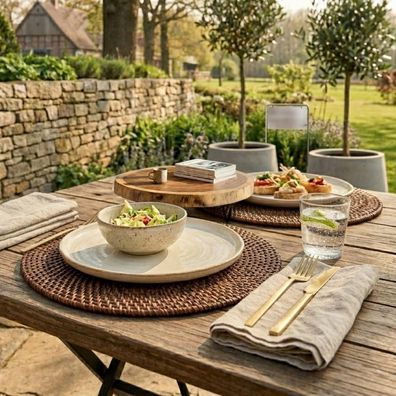 2er-Platzset LOMBOK Rattan Natural D35cm Platzmatte Untersetzer Platzdeckchen