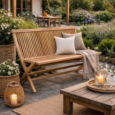 Teak Klappbank KURSI ca. L120cm Natural Gartenbank Holzbank Sitzbank Massivholz