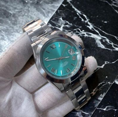 Armbanduhr Datejust Römisches Zifferblatt Türkis Oyster Stahl Automatik Luxusuhr 39mm