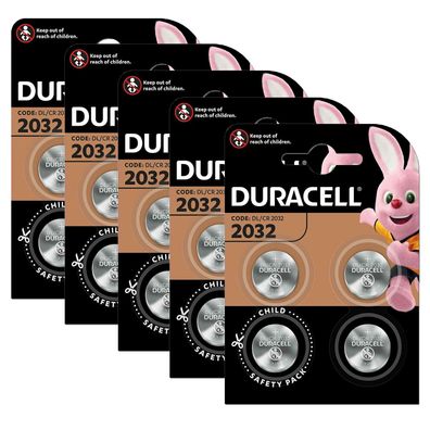 5x Duracell Knopfzelle Lithium CR2032 DL2032 3V Batterien 4er Blister