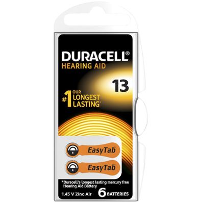 Duracell Batterien 13 Hörgerätbatterien Zinc Air 1,45V Activair 6er Blister