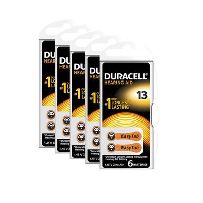 5x Duracell Batterien 13 Hörgerätbatterien Zinc Air 1,45V Activair 6er Blister