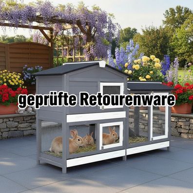 Kaninchenstall Hasenstall Meerschweinchenstall Rudy grau|weiss Kunststoffschublade