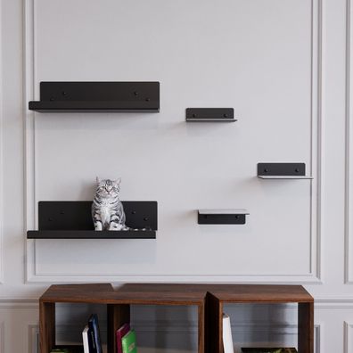 QLS Katzen Kletterwand Set mit Filz 2 Liegen 3 Stufen zur Wandmontage Schwarz 11458