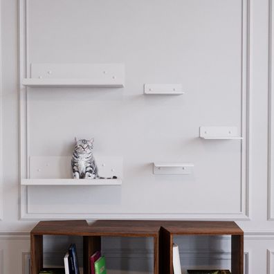 QLS Katzen Kletterwand Set mit Filz 2 Liegen 3 Stufen zur Wandmontage Weiß 11459