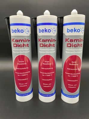 3x beko Kamin Dicht 310ml schwarz hitzebeständige Dichtmasse bis 1500 °C